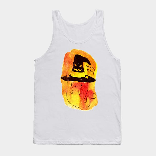 Halloween Ghost Cat Watercolor Tank Top by saradaboru